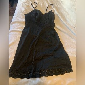 Black Lace and Satiny Sheer Slip Dress